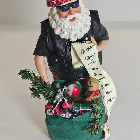 Clothtique Biker Santa 9" Tall With Nice List And Bag of Toys Christmas Decor - Picture 7 of 10